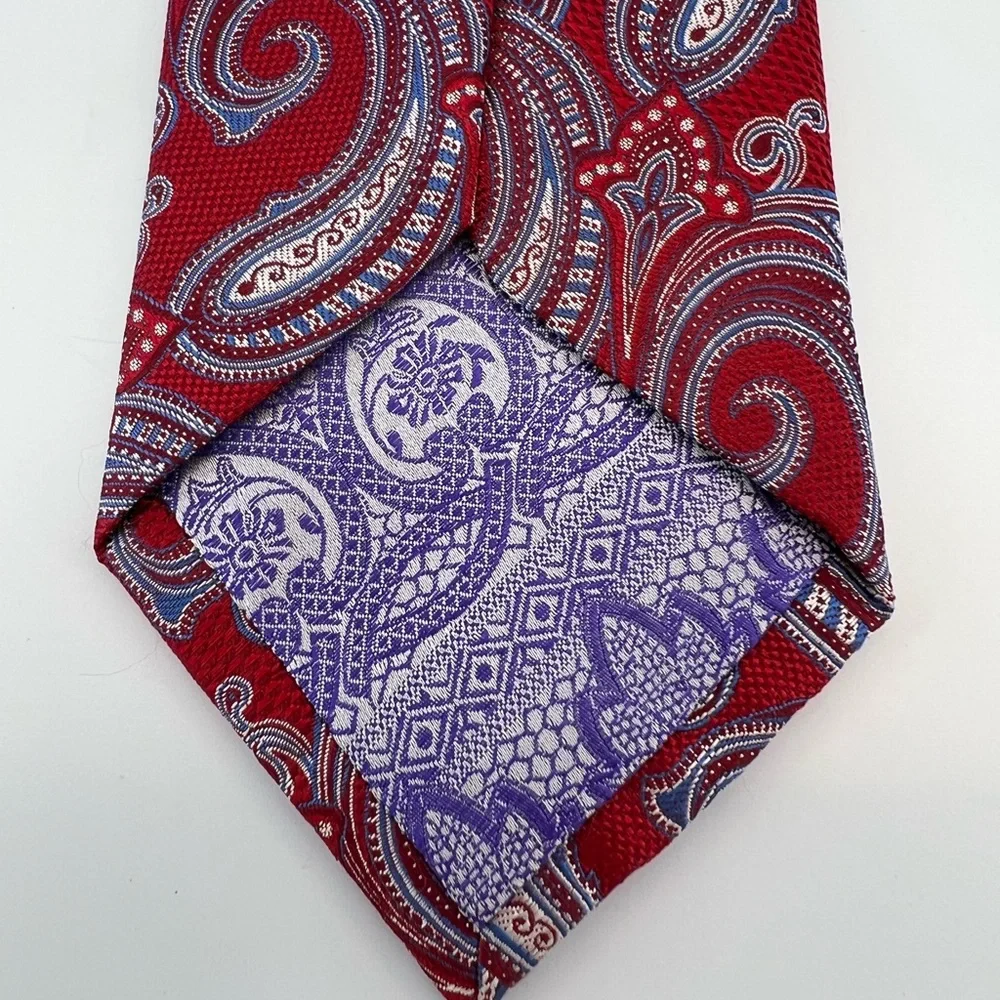 C.S. Toggery 100% Silk Neck Tie Paisley Red Blue Classic Traditional Wedding